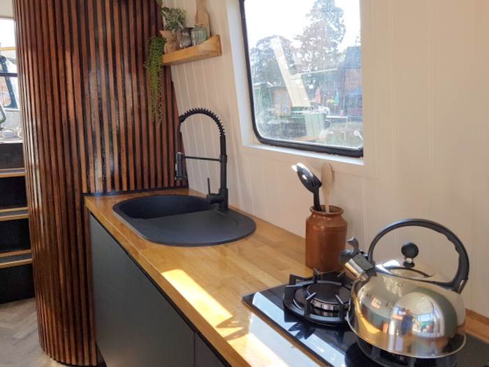 The kitchen on Water Vole electric canal boat