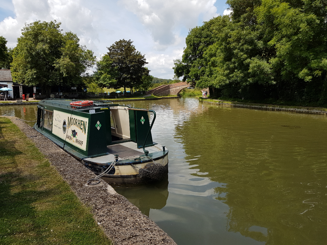 Moorhen, one of the union wharf narrowboats day boats, moored by foxton locks